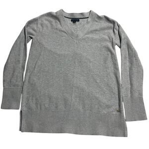 Tommy Hilfiger Sweater Long Sleeve V Neck Lightweight Knit Womens Sz Small Gray